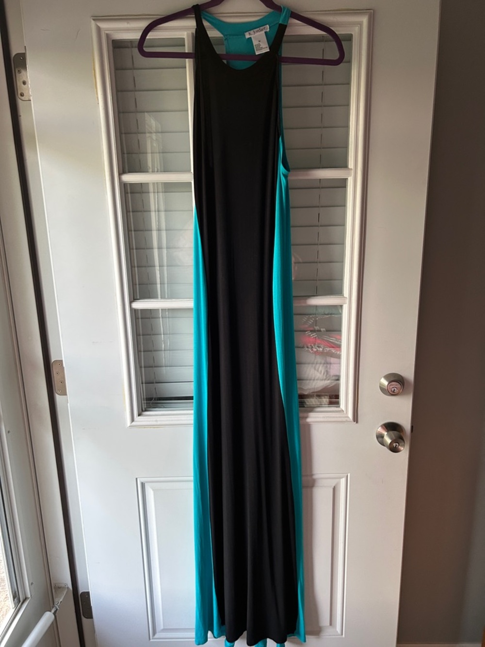 K Jordan Black Maxi Dress with Teal Side Panels